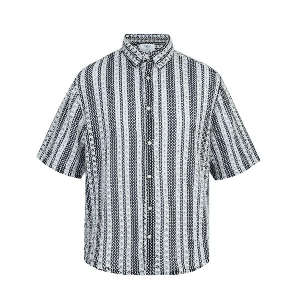 Firetrap Mens Patterned Short-Sleeved Shirt / Black/White